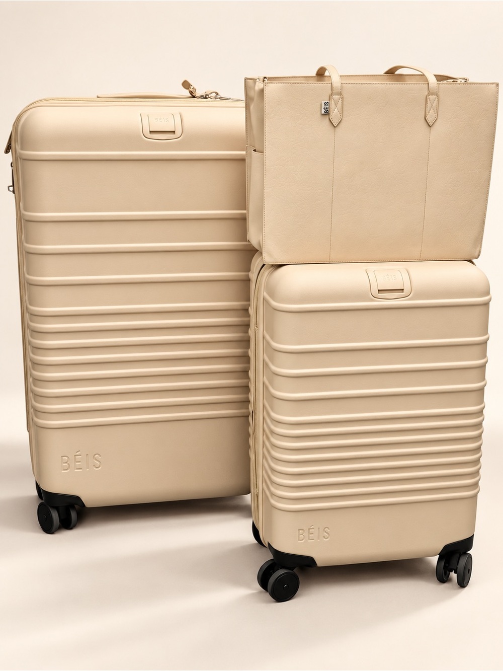 BÉIS 4 Piece Luggage Set Carry-On + Large + Tote + Protective Cover